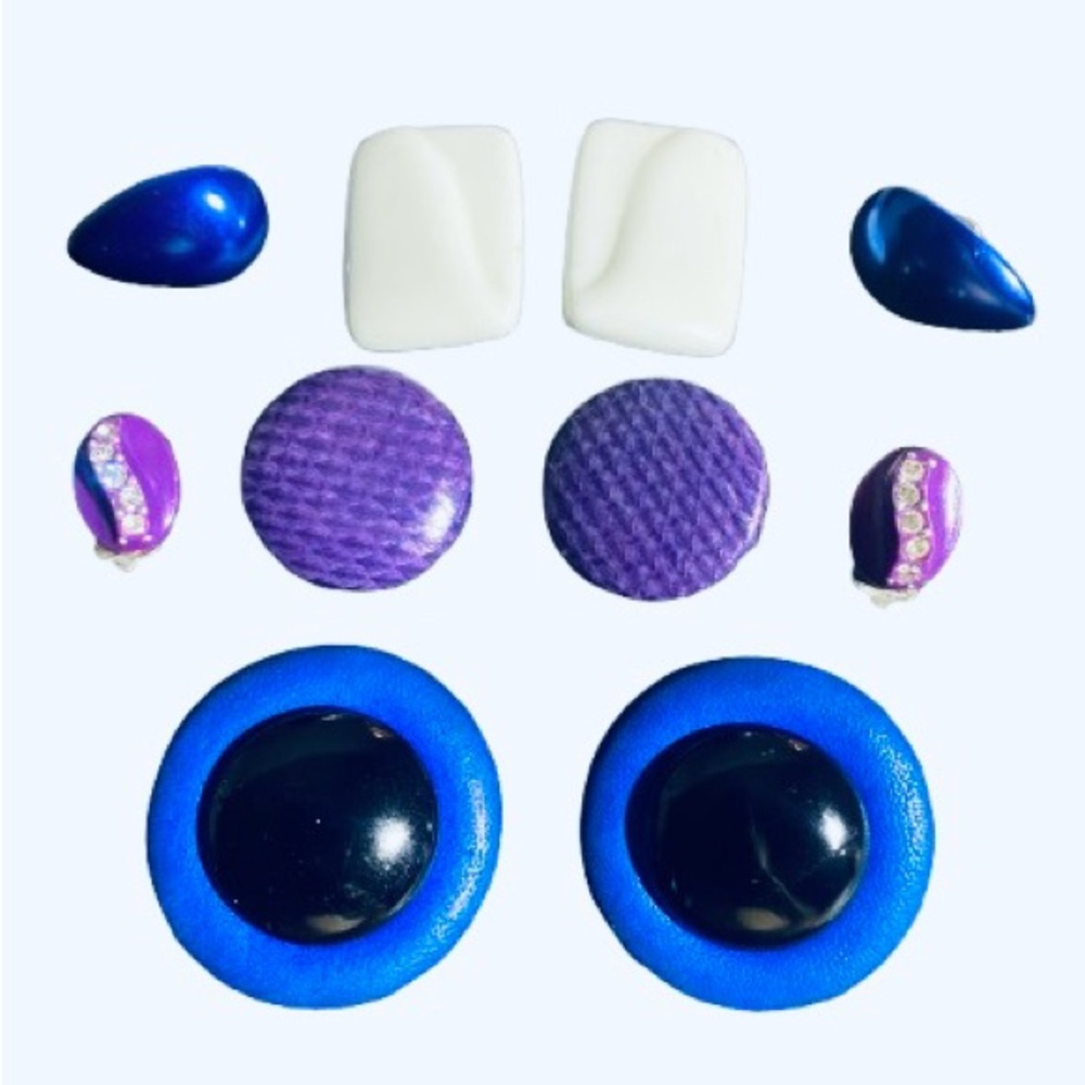 Vintage 80’s Clip on & 50’s Screw on Earrings - Blue Purple White Lot of 5 pairs